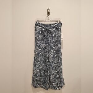 NWT Joie soft tie-waist Lyocell wide leg flowy pants size Large, blue and white